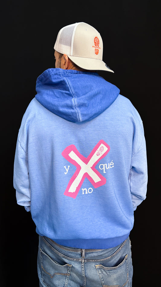 SUDADERA CON CAPUCHA X QUE NO AZUL DESGASTADO