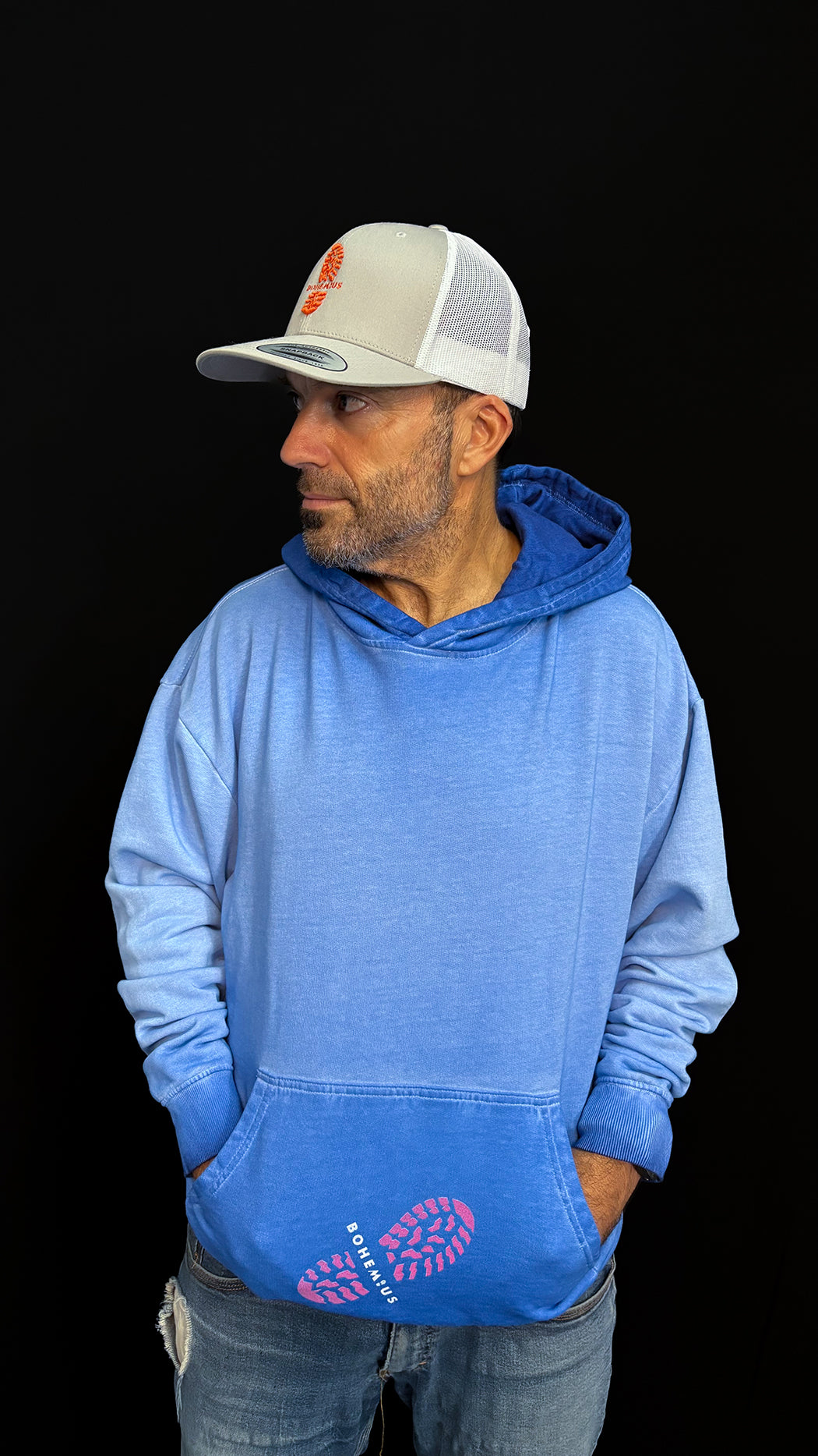 SUDADERA CON CAPUCHA X QUE NO AZUL DESGASTADO