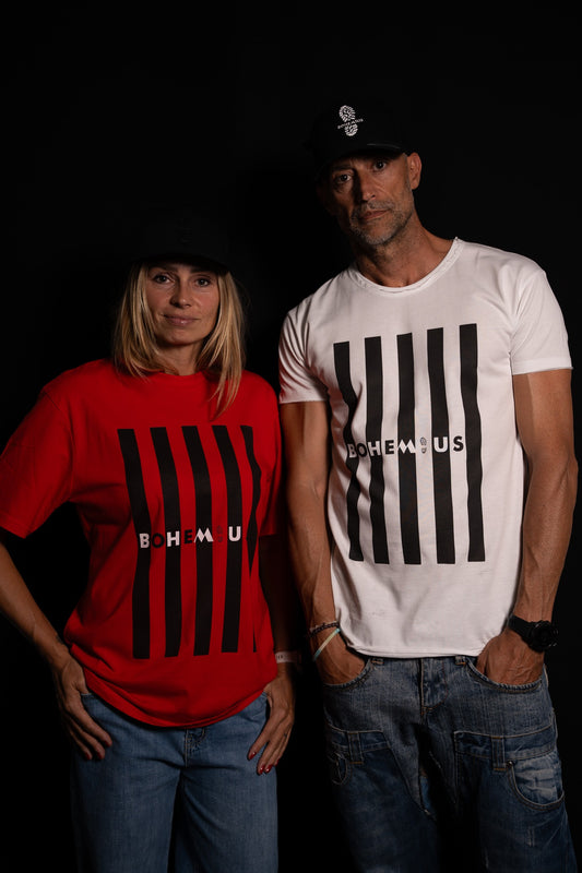 CAMISETA BOHEMIUS RAYAS  ROJO/NEGRO